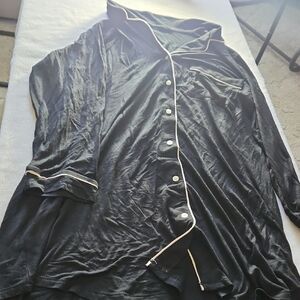 Old Navy Black Button-Up Jacket with White Trim